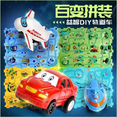 Kids Puzzle Rail Car DIY Assembly Electric Trolley Automatic Rail City Scene Building Puzzle Toys